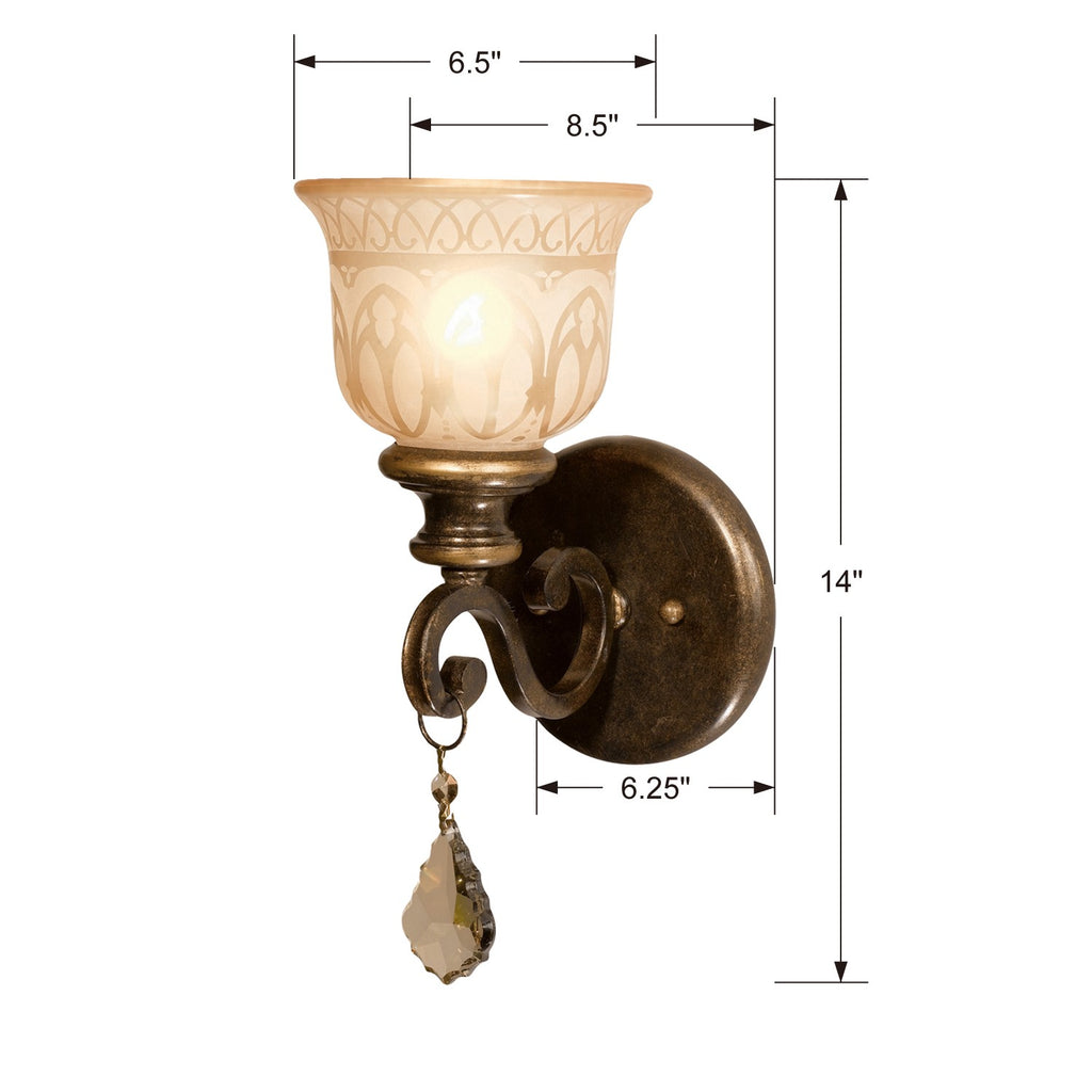 Norwalk 1 Light Golden Teak Hand Cut Crystal Bronze Umber Sconce Crystorama