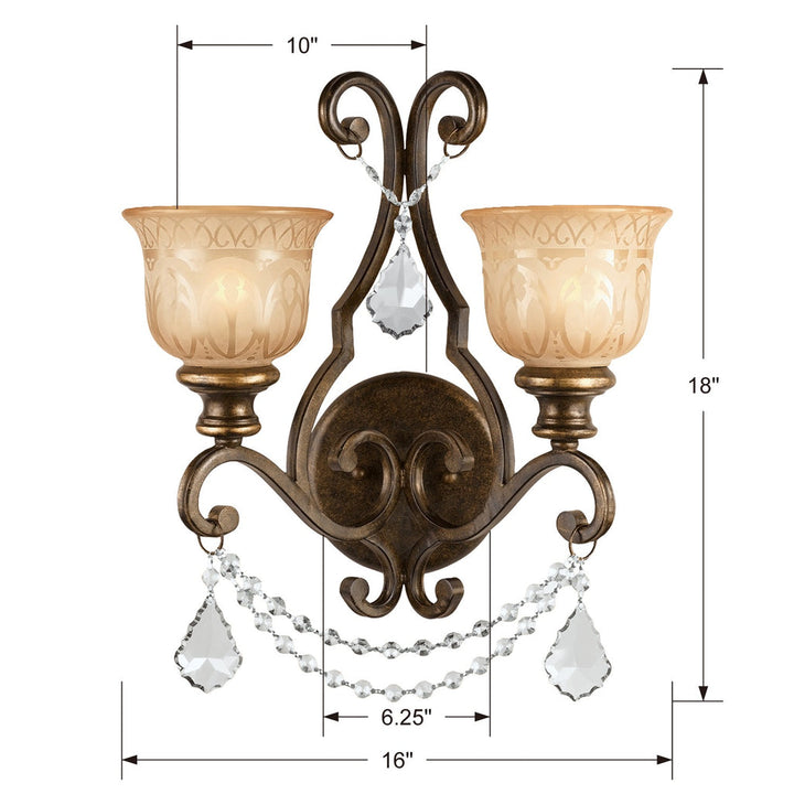 Norwalk 2 Light Clear Crystal Bronze Umber Sconce Crystorama