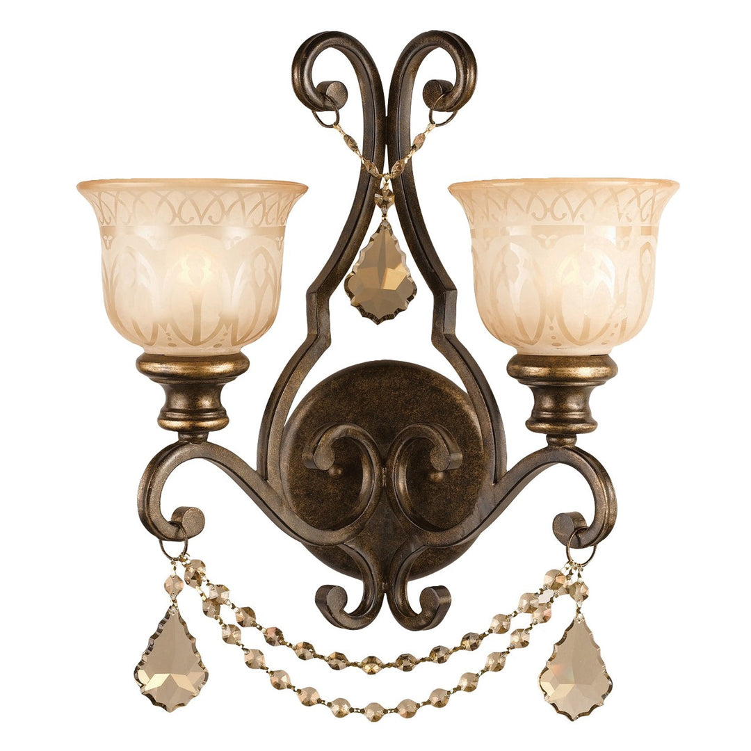 Norwalk 2 Light Golden Teak Hand Cut Crystal Bronze Umber Sconce Crystorama