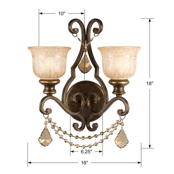 Norwalk 2 Light Golden Teak Hand Cut Crystal Bronze Umber Sconce Crystorama