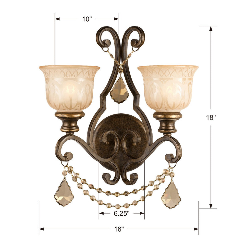 Norwalk 2 Light Golden Teak Swarovski Strass Crystal Bronze Umber Sconce Crystorama