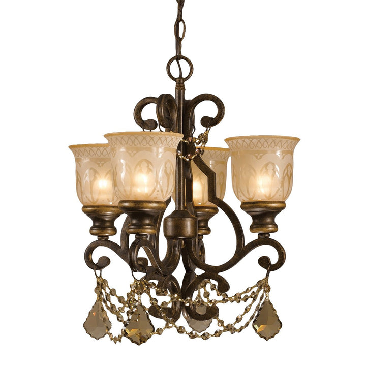 Norwalk 4 Light Golden Teak Hand Cut Crystal Bronze Umber Mini Chandelier Crystorama