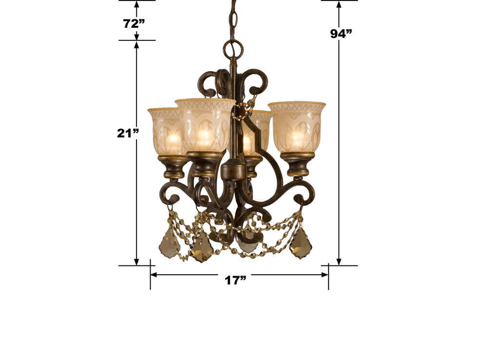 Norwalk 4 Light Golden Teak Hand Cut Crystal Bronze Umber Mini Chandelier Crystorama