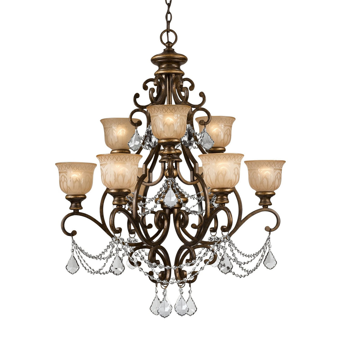 Norwalk 9 Light Clear Italian Crystal Bronze Umber Chandelier Crystorama