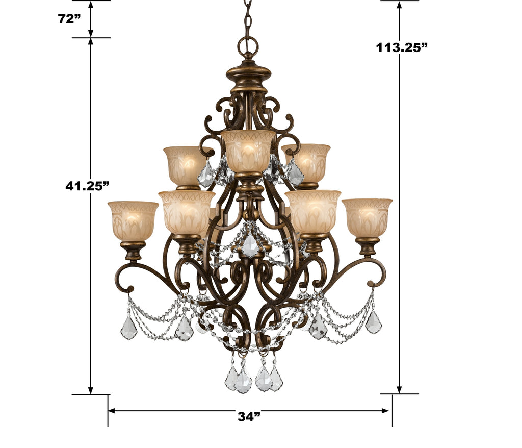 Norwalk 9 Light Clear Italian Crystal Bronze Umber Chandelier Crystorama