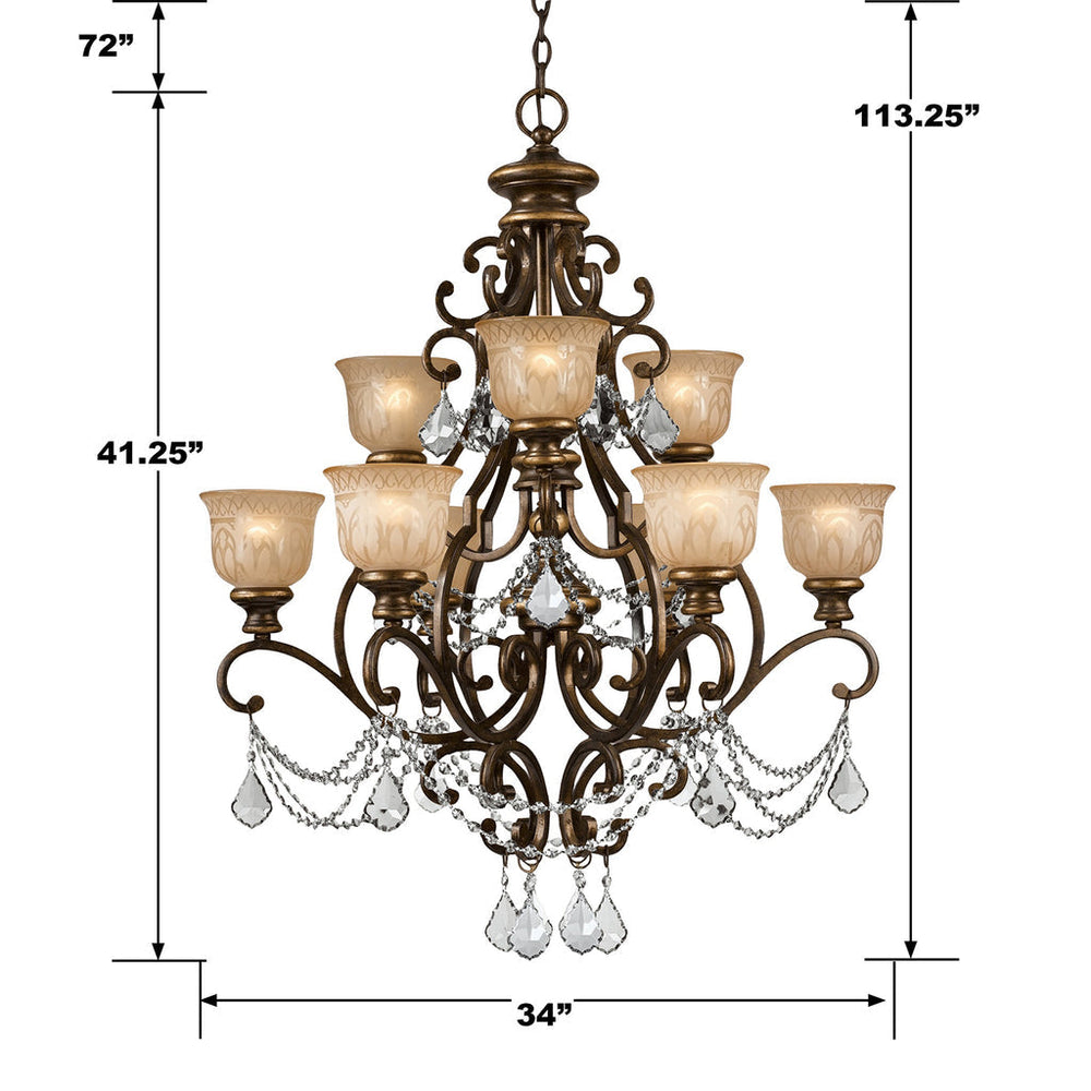 Norwalk 9 Light Spectra Crystal Bronze Umber Chandelier Crystorama