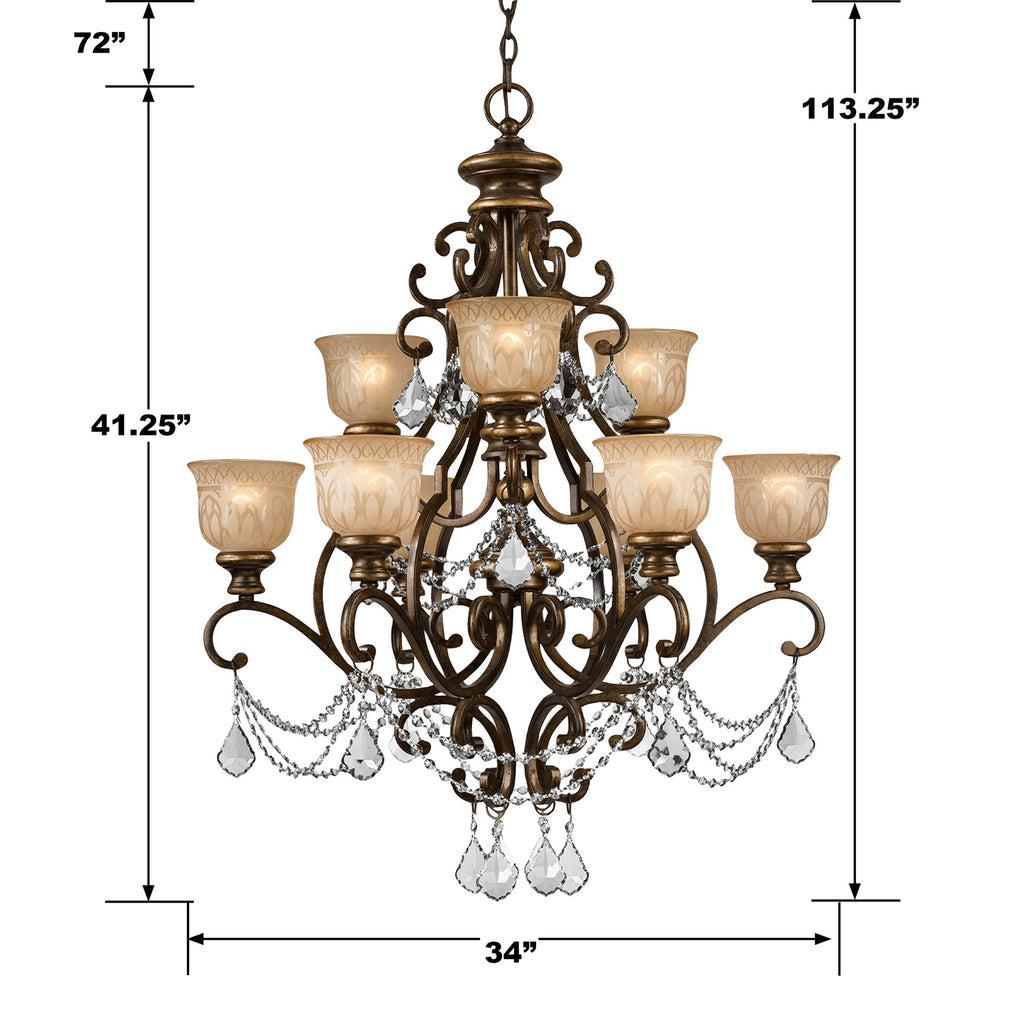 Norwalk 9 Light Spectra Crystal Bronze Umber Chandelier Crystorama