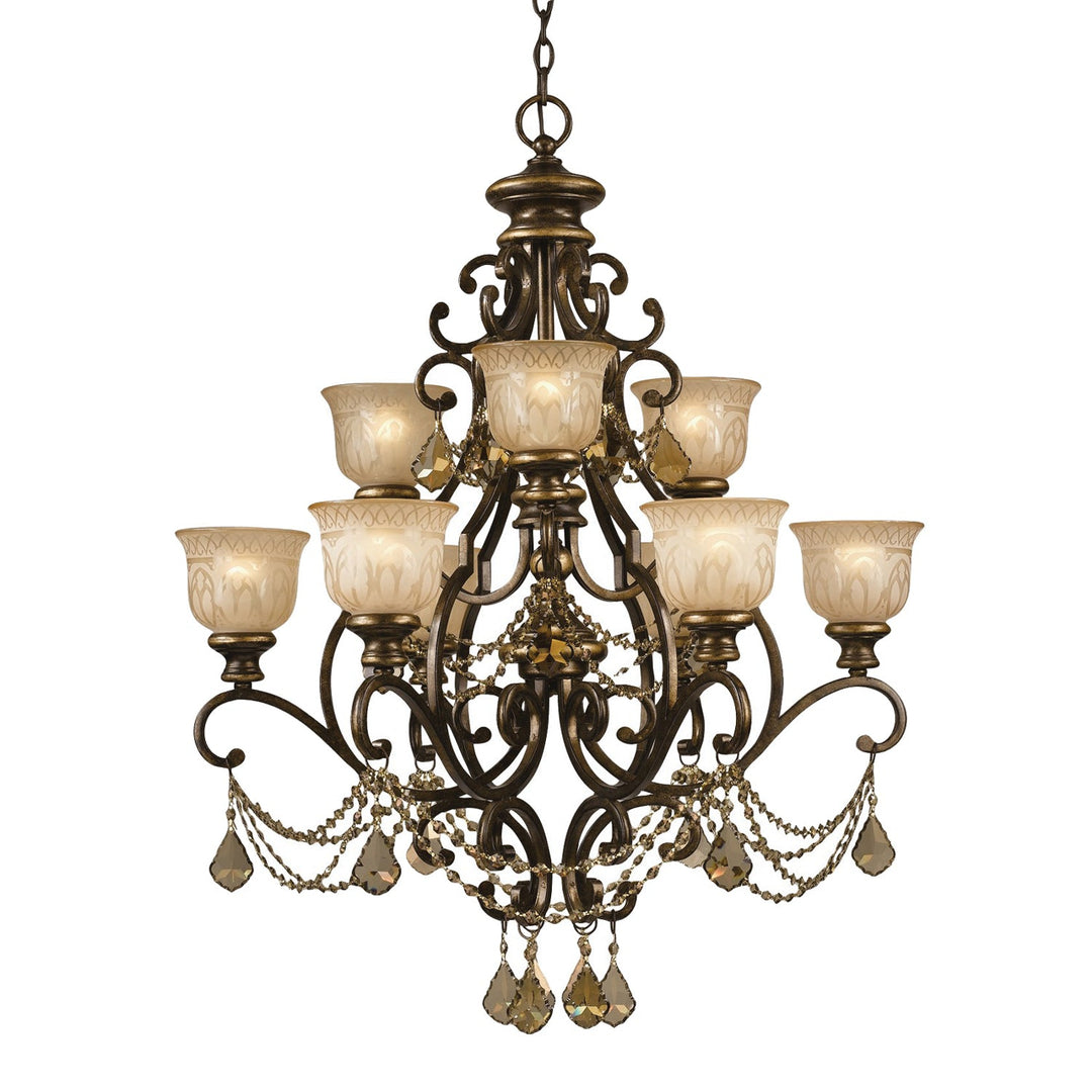 Norwalk 9 Light Golden Teak Hand Cut Crystal Bronze Umber Chandelier Crystorama