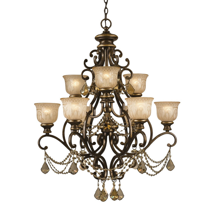 Norwalk 9 Light Golden Teak Hand Cut Crystal Bronze Umber Chandelier Crystorama