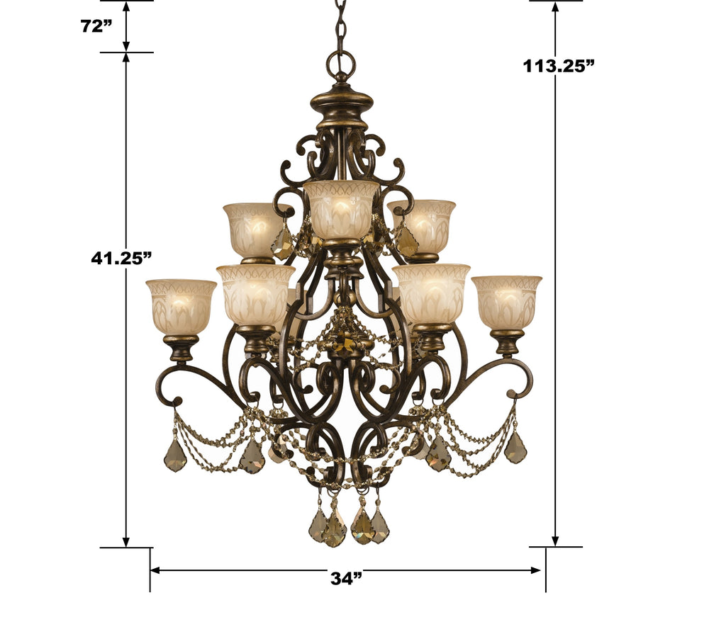 Norwalk 9 Light Golden Teak Hand Cut Crystal Bronze Umber Chandelier Crystorama