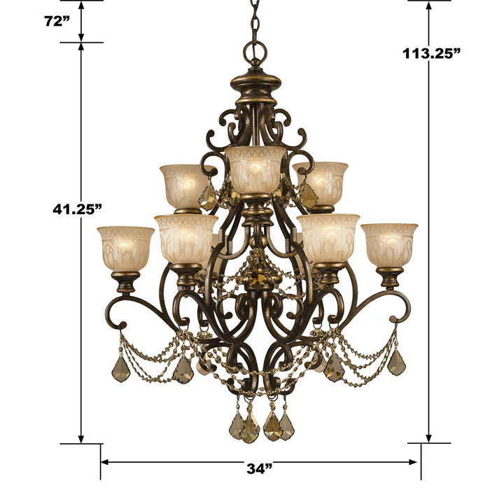 Norwalk 9 Light Golden Teak Swarovski Strass Crystal Bronze Umber Chandelier Crystorama