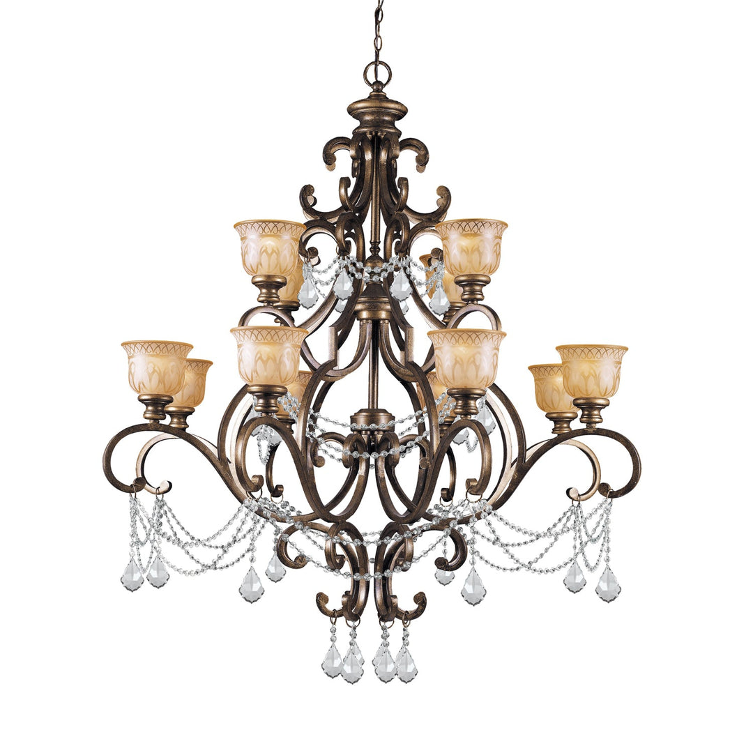 Norwalk 12 Light Clear Italian Crystal Bronze Umber Chandelier Crystorama