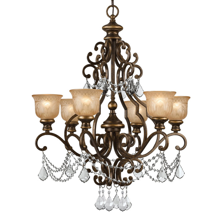 Norwalk 6 Light Clear Italian Crystal Bronze Umber Chandelier Crystorama