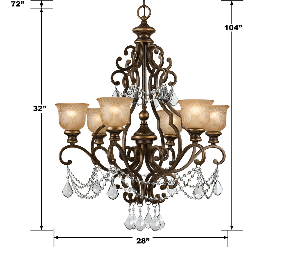 Norwalk 6 Light Clear Italian Crystal Bronze Umber Chandelier Crystorama