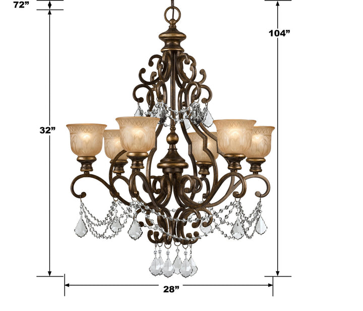 Norwalk 6 Light Clear Italian Crystal Bronze Umber Chandelier Crystorama