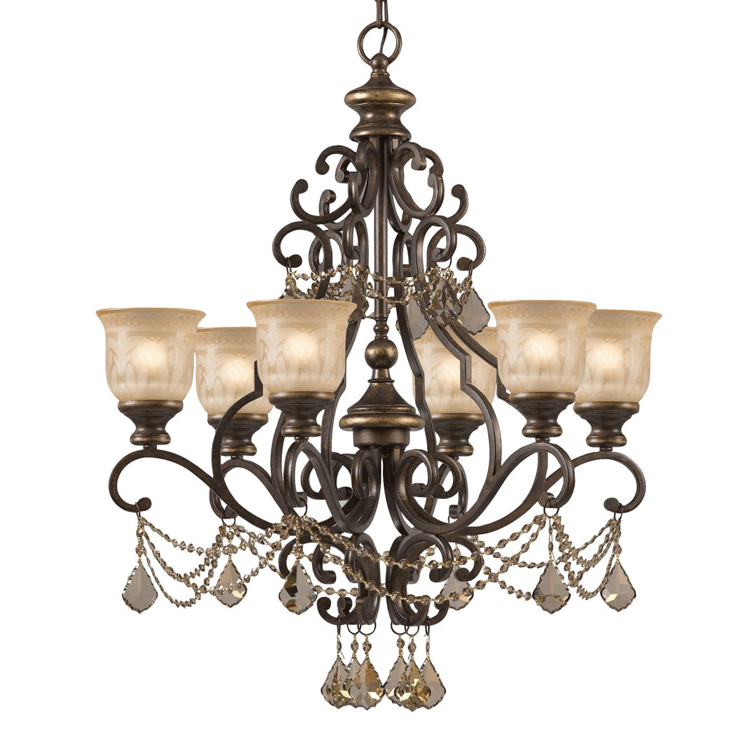 Norwalk 6 Light Golden Teak Hand Cut Crystal Bronze Umber Chandelier Crystorama