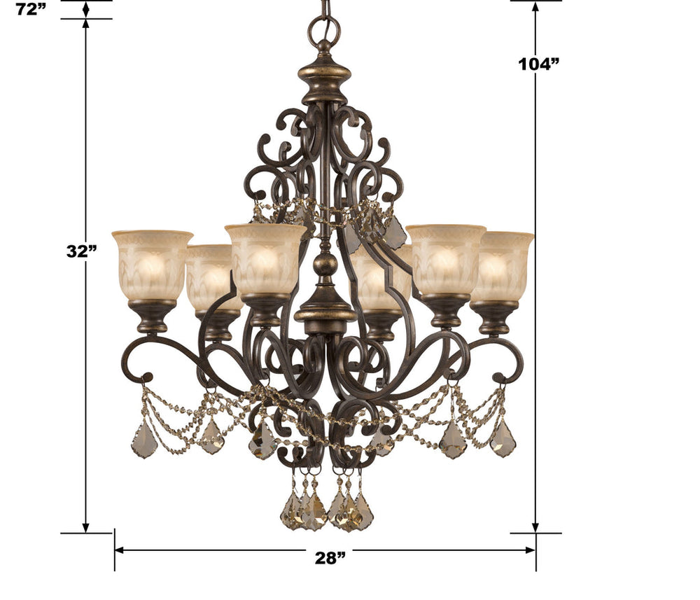 Norwalk 6 Light Golden Teak Hand Cut Crystal Bronze Umber Chandelier Crystorama