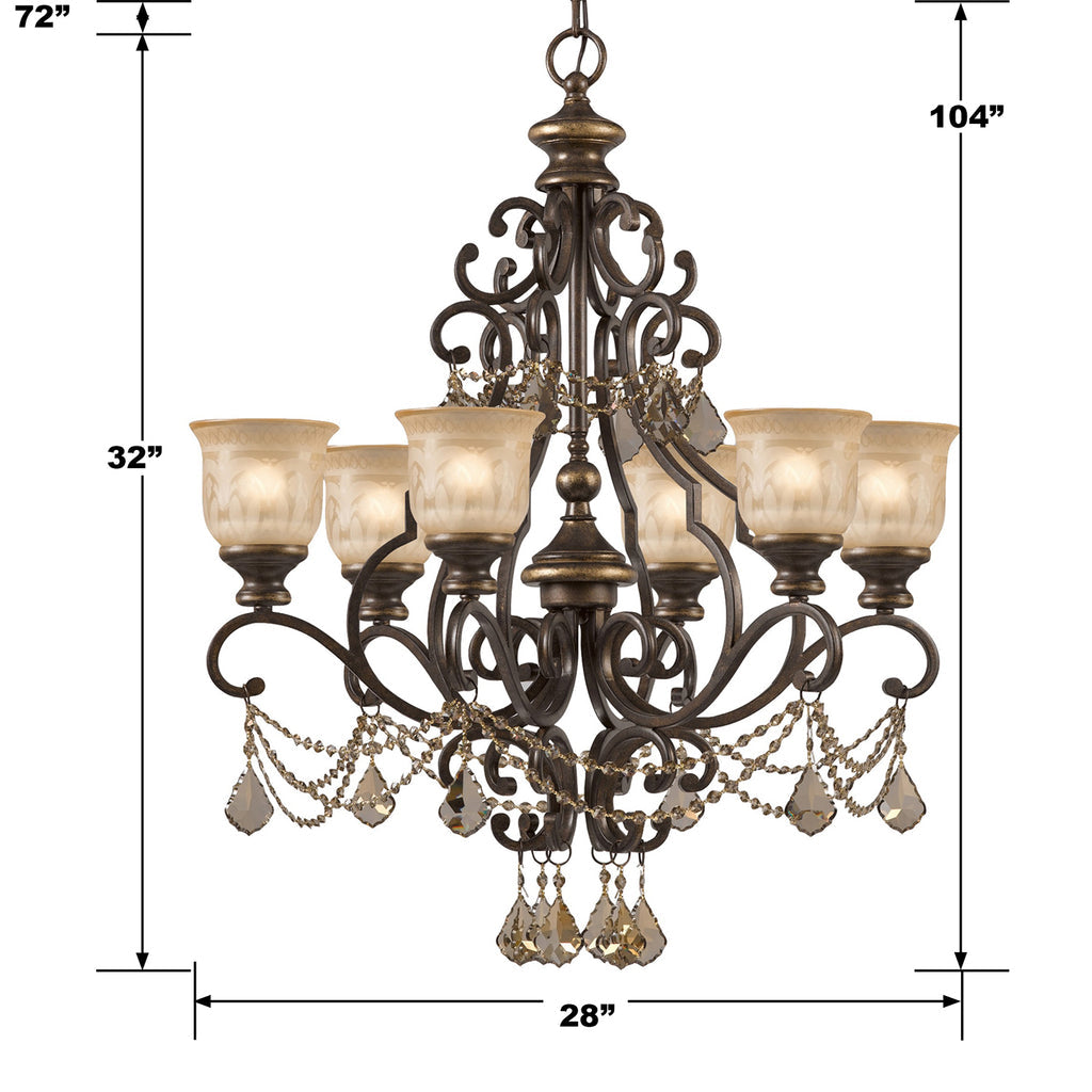 Norwalk 6 Light Golden Teak Swarovski Strass Crystal Bronze Umber Chandelier Crystorama