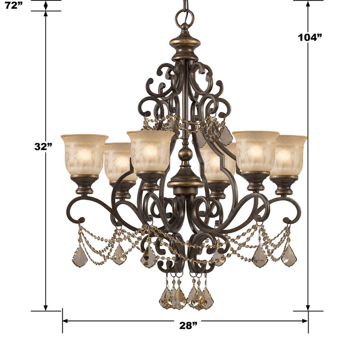 Norwalk 6 Light Golden Teak Swarovski Strass Crystal Bronze Umber Chandelier Crystorama