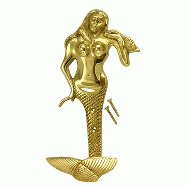 Copper Mountain Hardware 8 1/2 Inch Solid Brass Mermaid Hook (Polished Brass Finish)