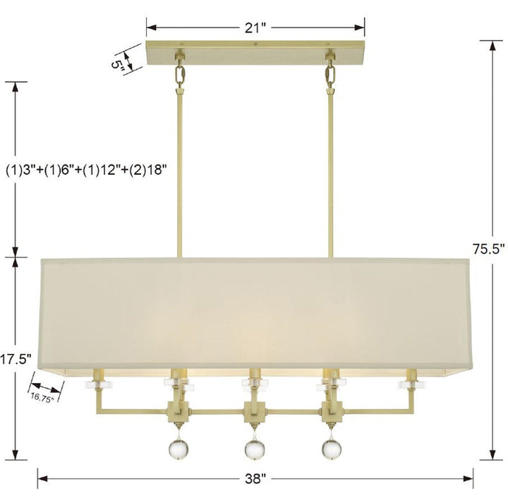 Paxton 8 Light Aged Brass Linear Chandelier Crystorama