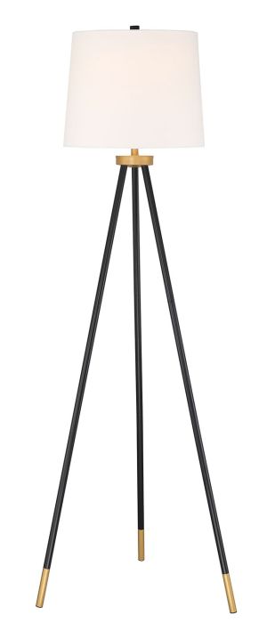 ##Antique Hardware## 1 Light Metal Tri-Pod Base Floor Lamp in Painted Black/Gold