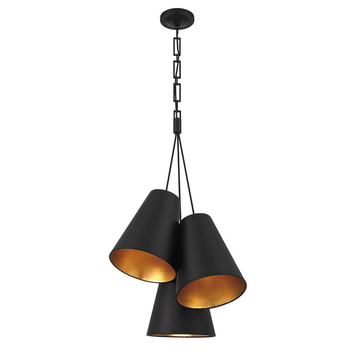 Brian Patrick Flynn Alston 3 Light Matte Black + Antique Gold Pendant Crystorama