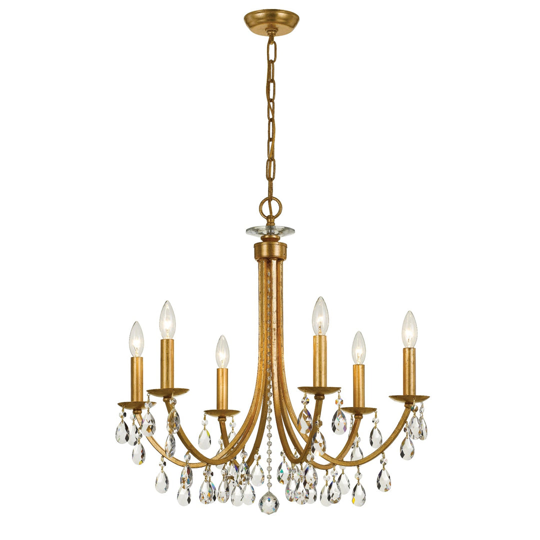 Bridgehampton 6 Light Hand Cut Crystal Antique Gold Chandelier Crystorama