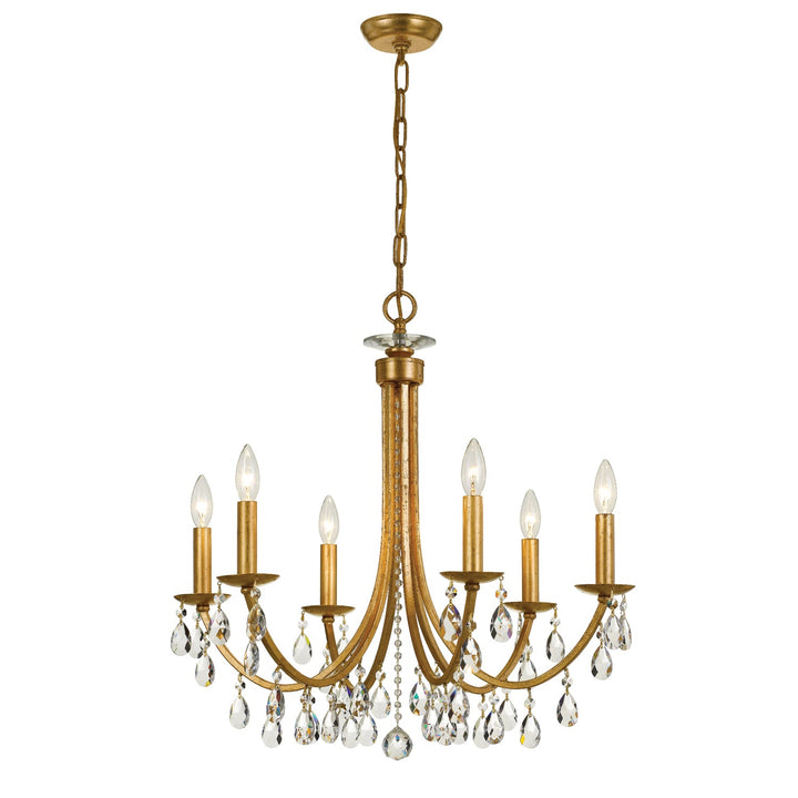 Bridgehampton 6 Light Hand Cut Crystal Antique Gold Chandelier Crystorama