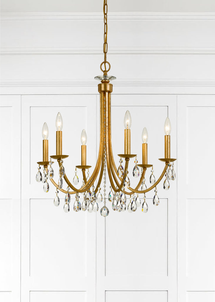 Bridgehampton 6 Light Hand Cut Crystal Antique Gold Chandelier Crystorama