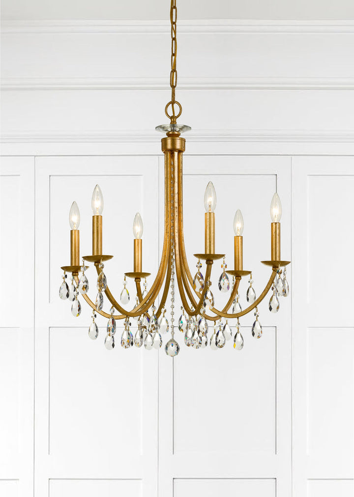 Bridgehampton 6 Light Hand Cut Crystal Antique Gold Chandelier Crystorama