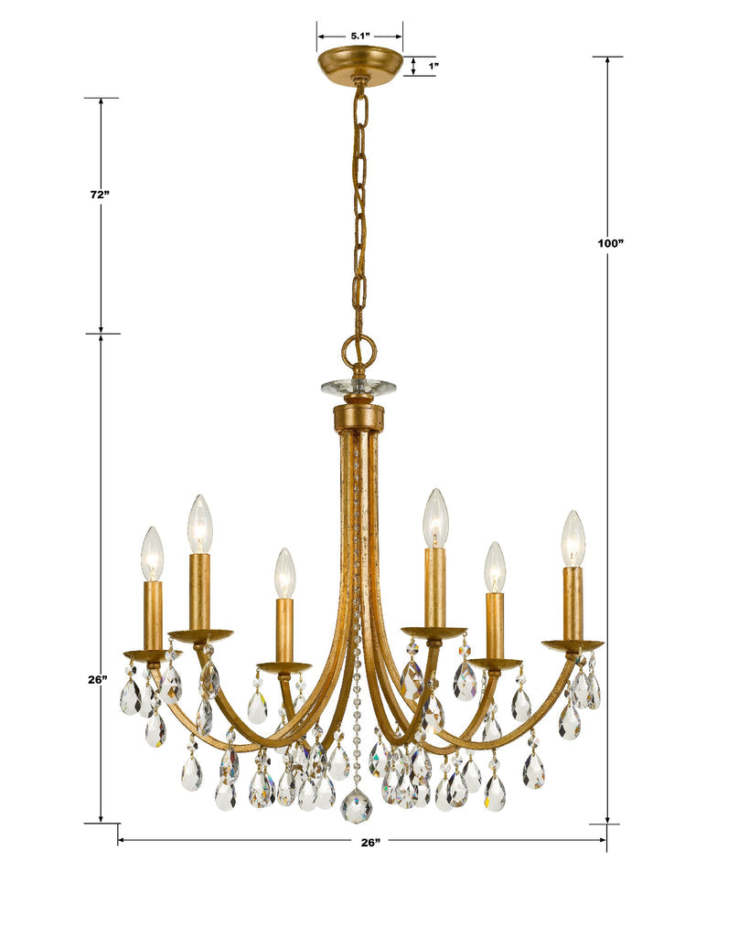 Bridgehampton 6 Light Hand Cut Crystal Antique Gold Chandelier Crystorama