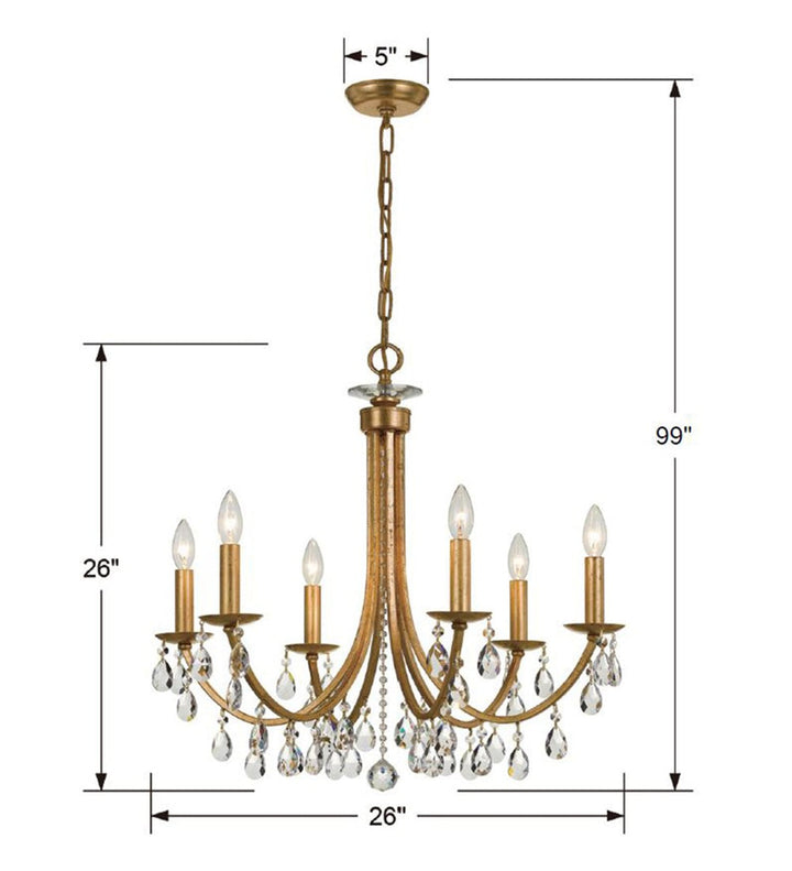 Bridgehampton 6 Light Swarovski Strass Crystal Antique Gold Chandelier Crystorama