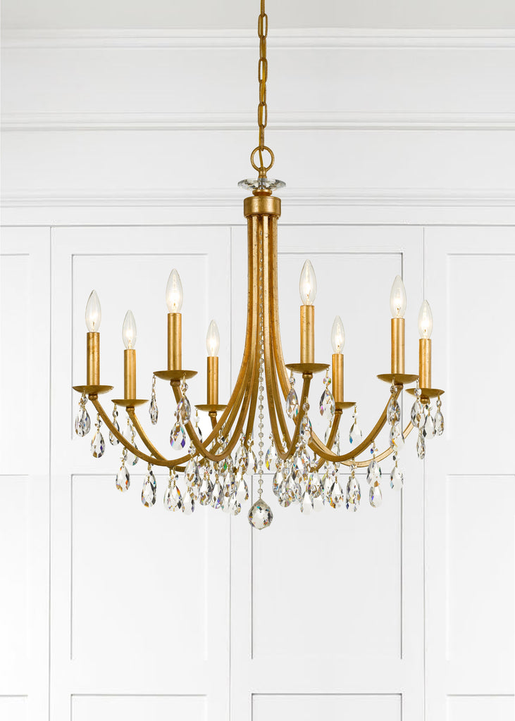 Bridgehampton 8 Light Hand Cut Crystal Antique Gold Chandelier Crystorama