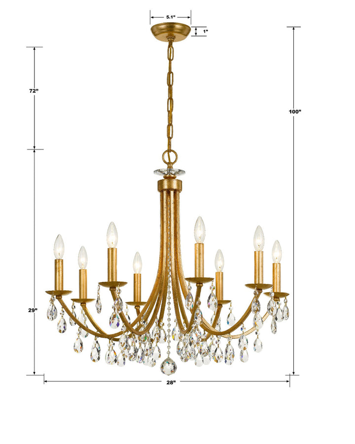 Bridgehampton 8 Light Hand Cut Crystal Antique Gold Chandelier Crystorama