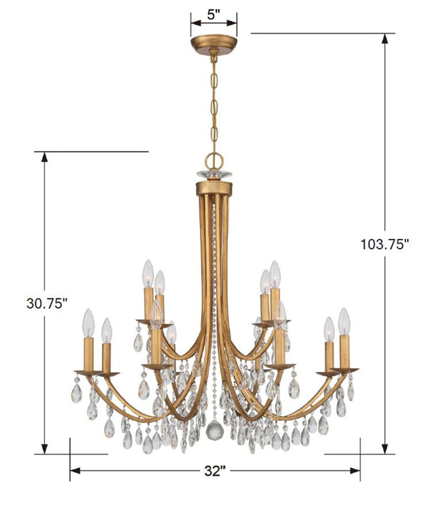 Bridgehampton 12 Light Spectra Crystal Antique Gold Chandelier Crystorama