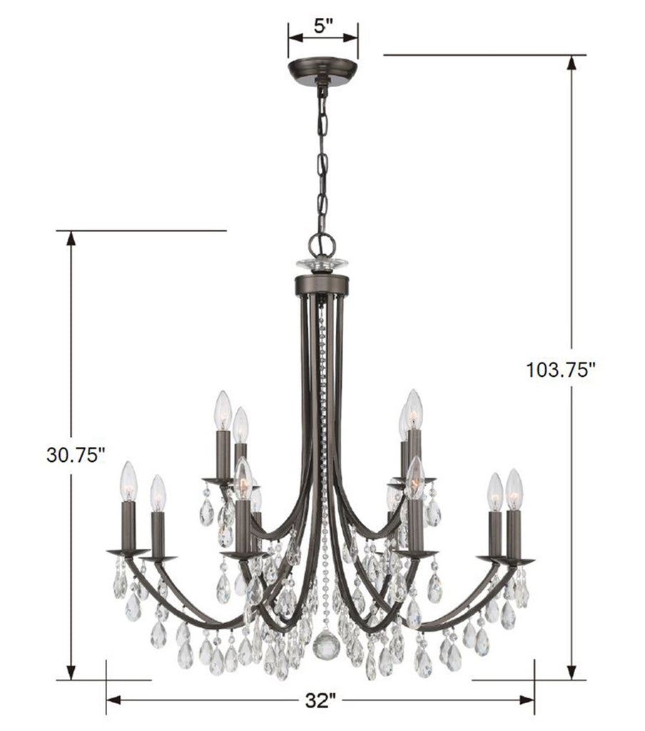 Bridgehampton 12 Light Hand Cut Crystal Vibrant Bronze Chandelier Crystorama