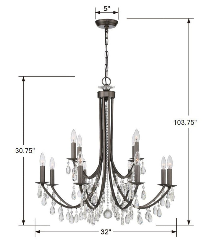 Bridgehampton 12 Light Swarovski Strass Crystal Vibrant Bronze Chandelier Crystorama