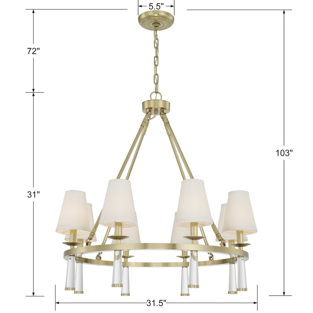 Baxter 8 Light Antique Aged Brass Chandelier Crystorama