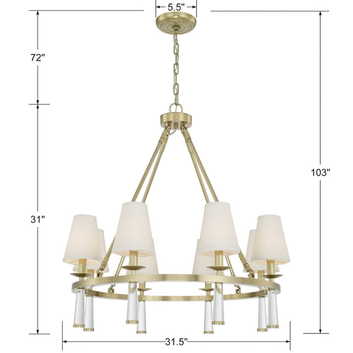 Baxter 8 Light Antique Aged Brass Chandelier Crystorama