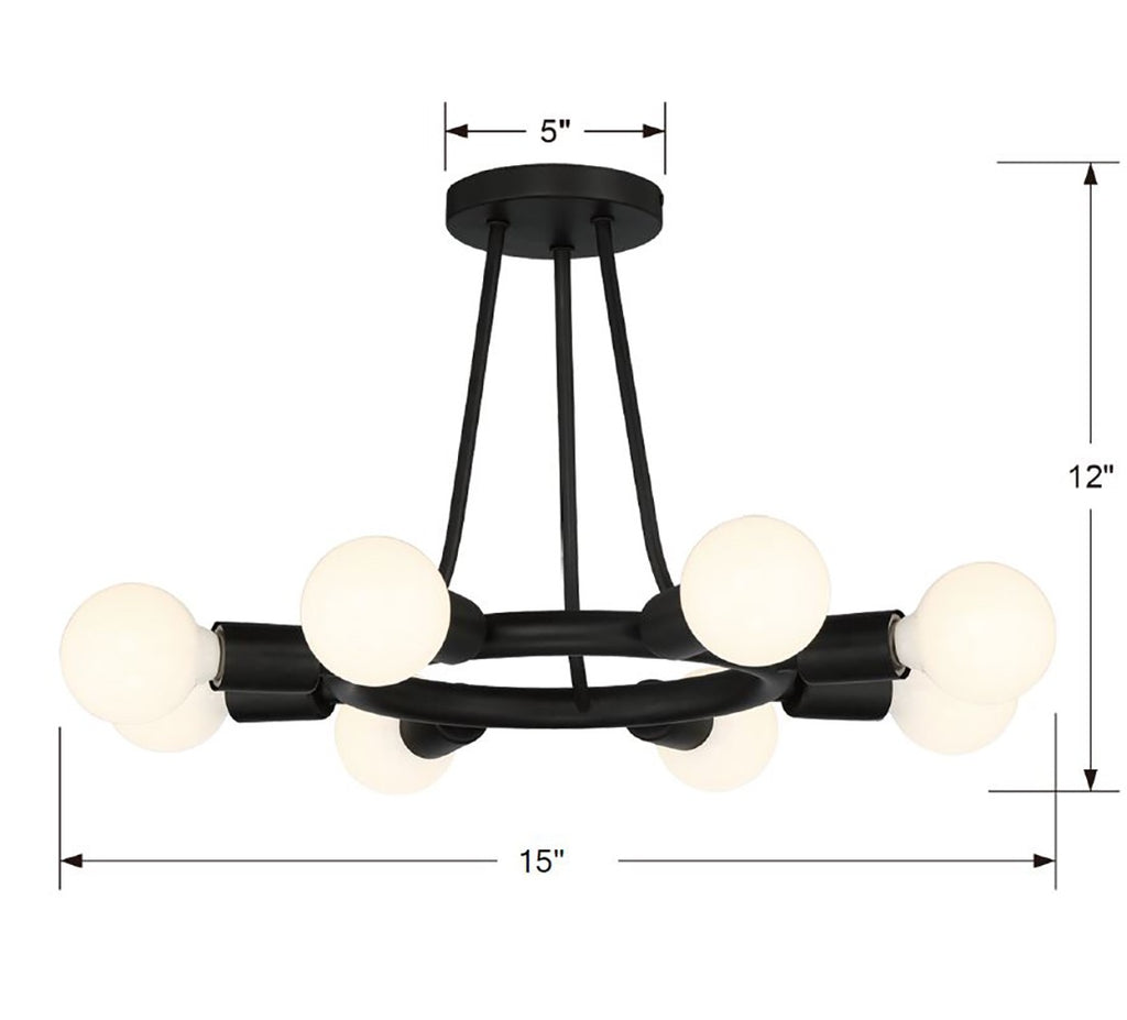 Crystorama Crystorama Dakota 8 Light Black Semi Flush Mount