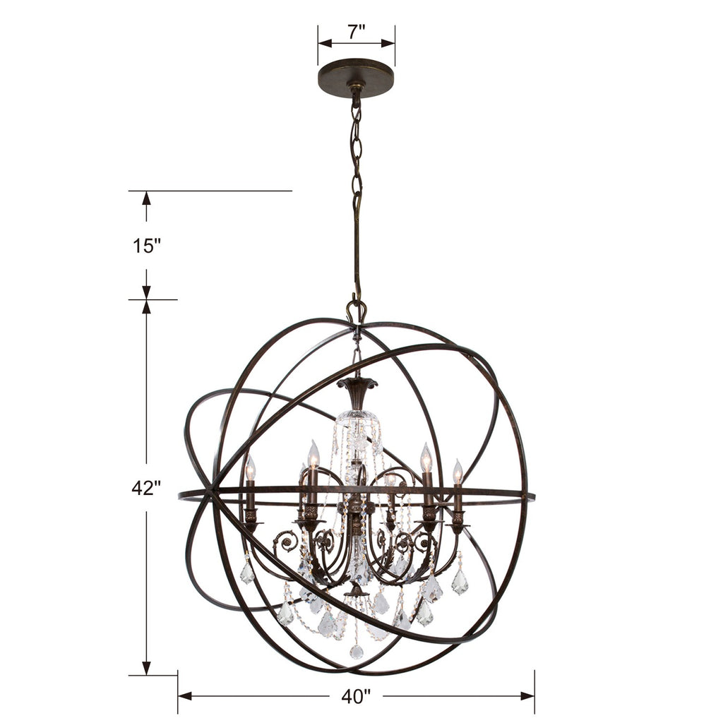 Solaris 6 Light English Bronze Chandelier Crystorama