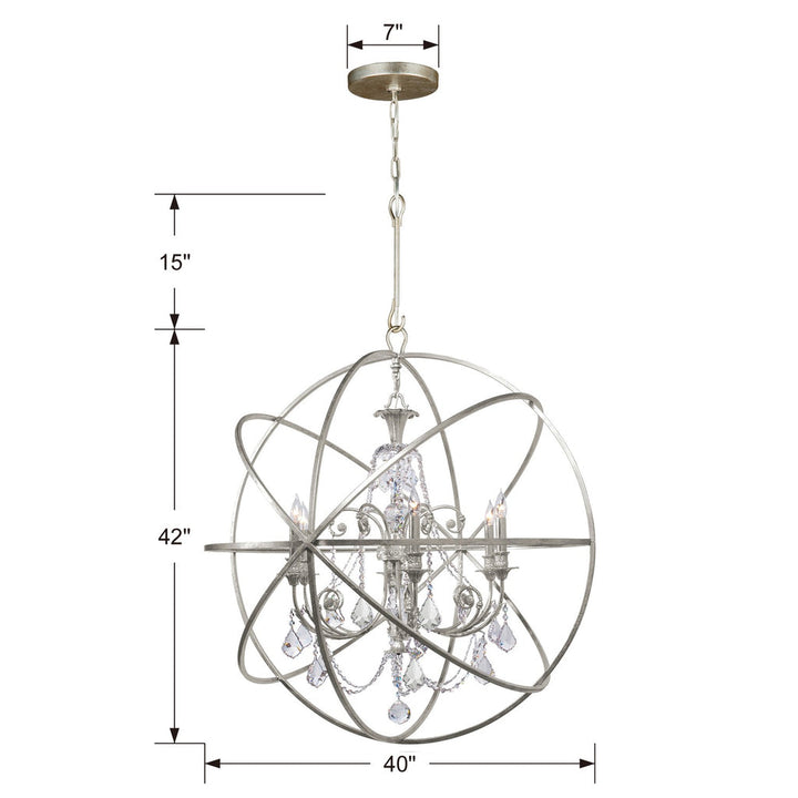 Solaris 6 Light Spectra Crystal Olde Silver Sphere Chandelier Crystorama