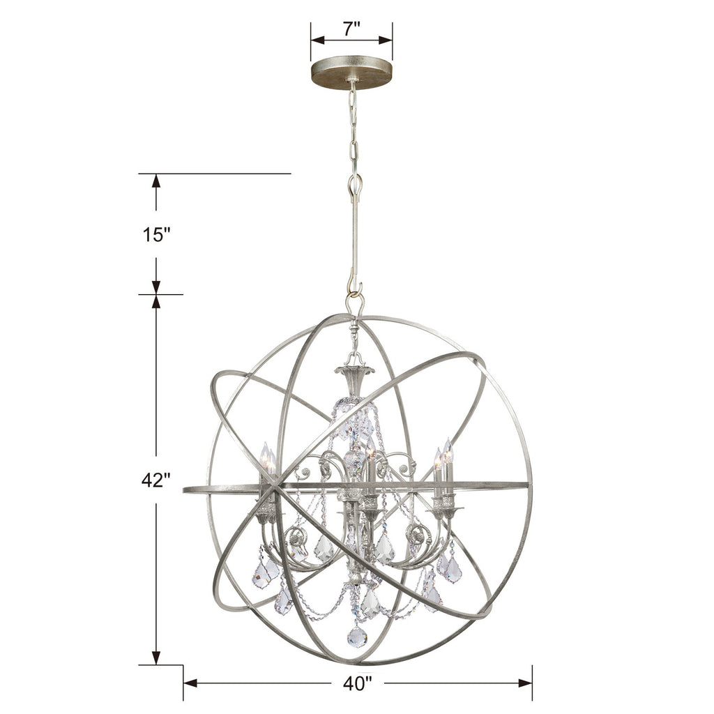 Solaris 6 Light Swarovski Strass Crystal Olde Silver Sphere Chandelier Crystorama