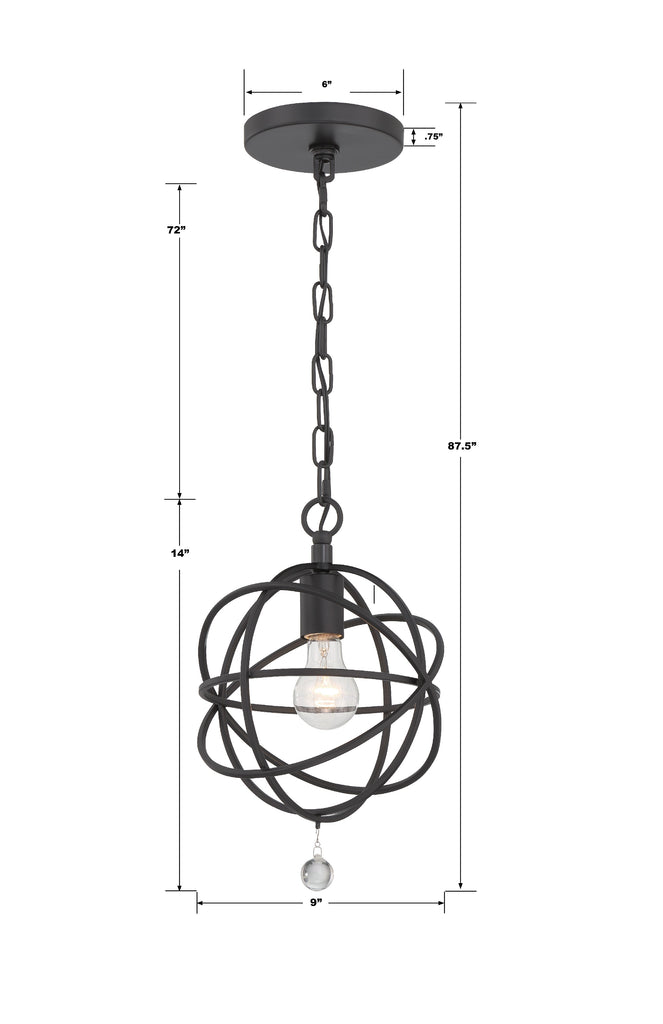 Solaris 1 Light Black Mini Pendant Crystorama