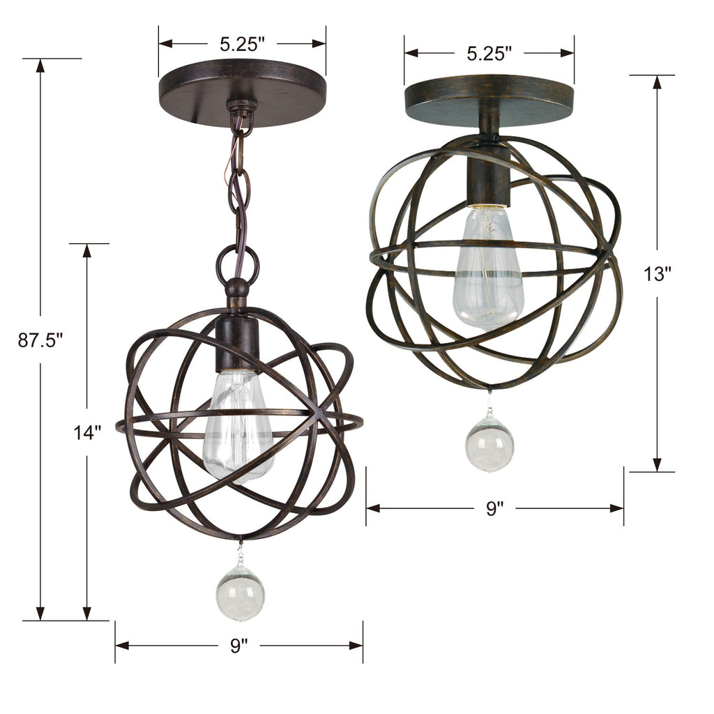 Crystorama Crystorama Solaris 1 Light English Bronze Semi Flush Mount