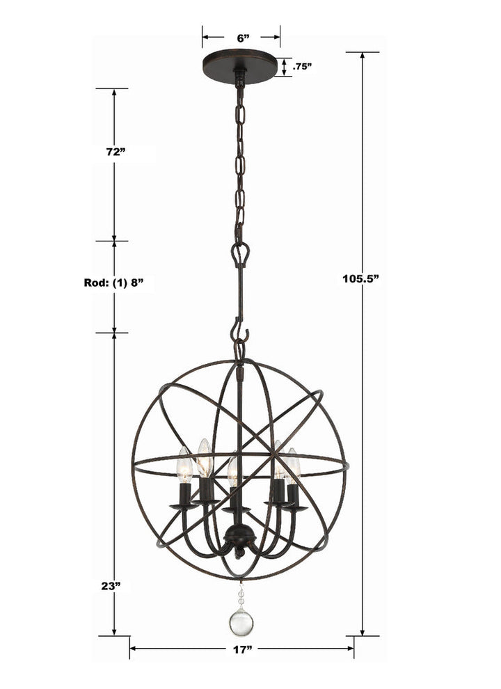 Solaris 5 Light English Bronze Mini Chandelier Crystorama