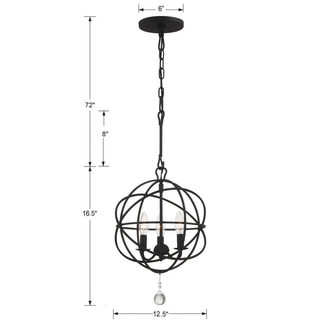 Solaris 3 Light Black Mini Chandelier Crystorama