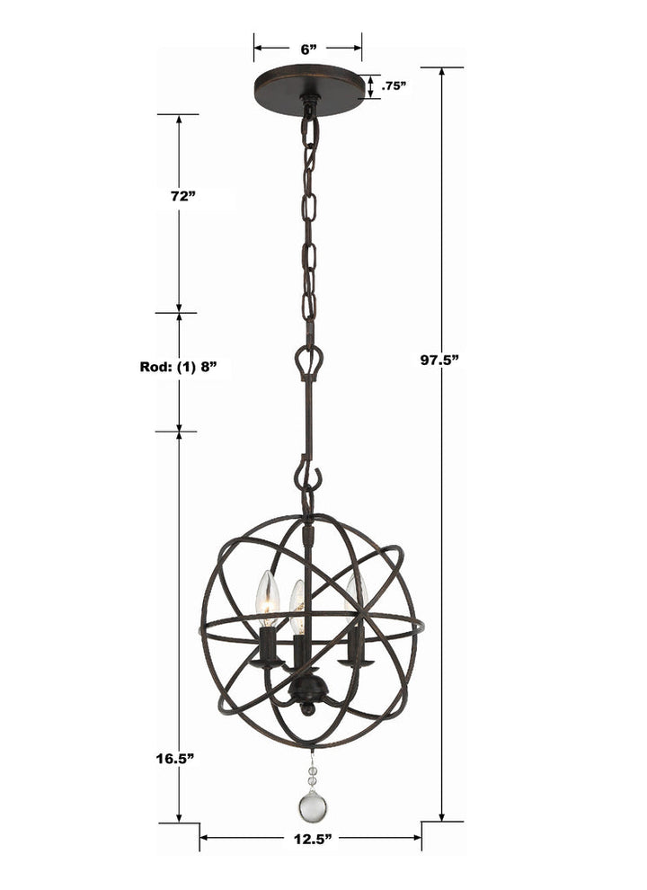 Solaris 3 Light English Bronze Mini Chandelier Crystorama