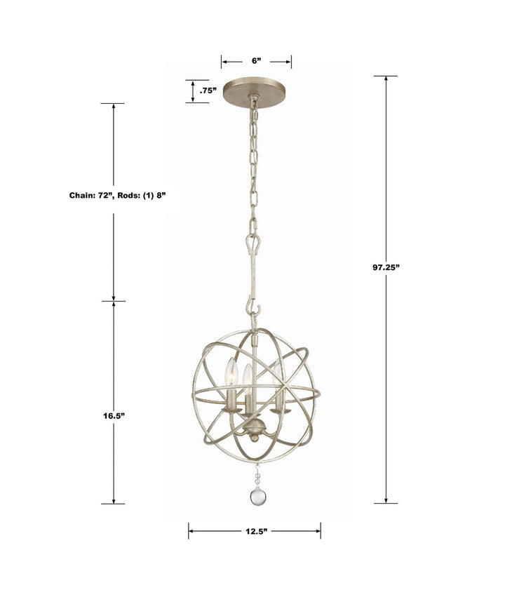 Solaris 3 Light Olde Silver Mini Chandelier Crystorama